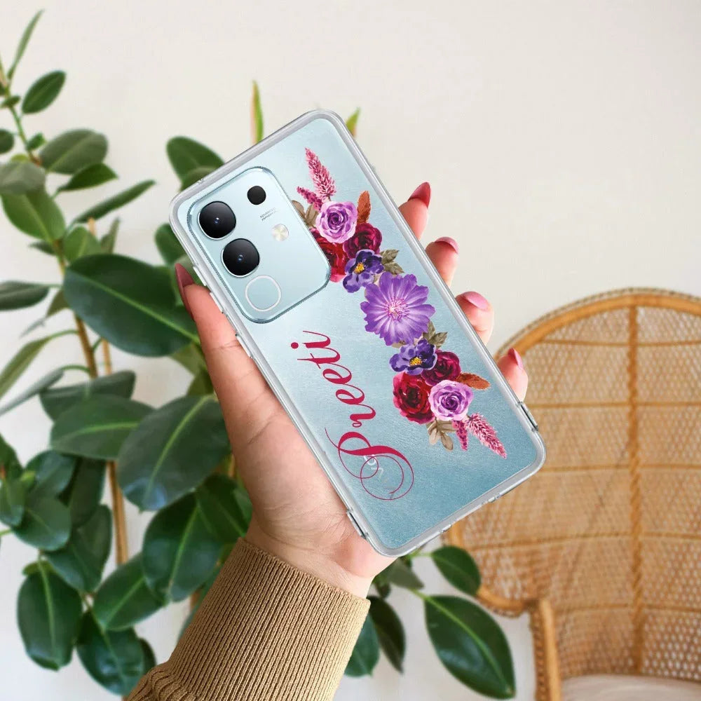 Blue Aster Floral Customize Transparent Silicon Case For Vivo V21e 5G