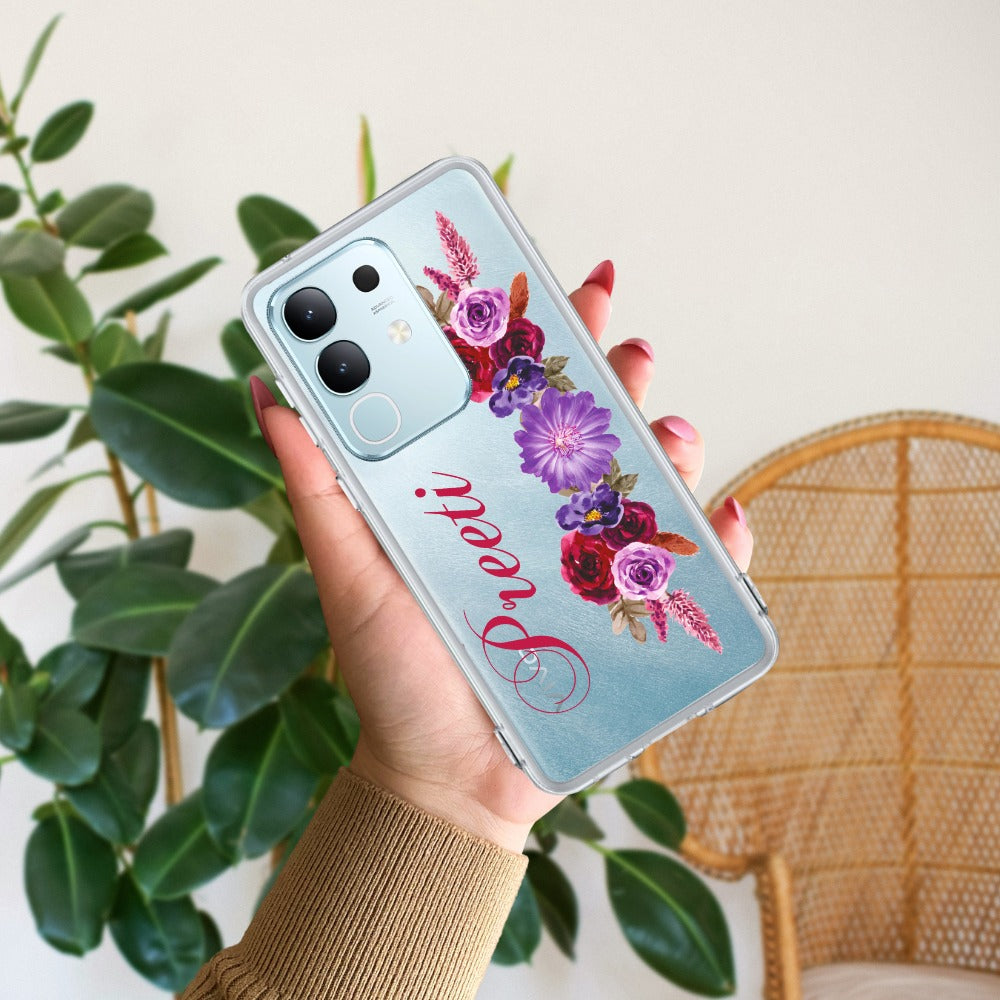 Blue Aster Floral Customize Transparent Silicon Case For Vivo