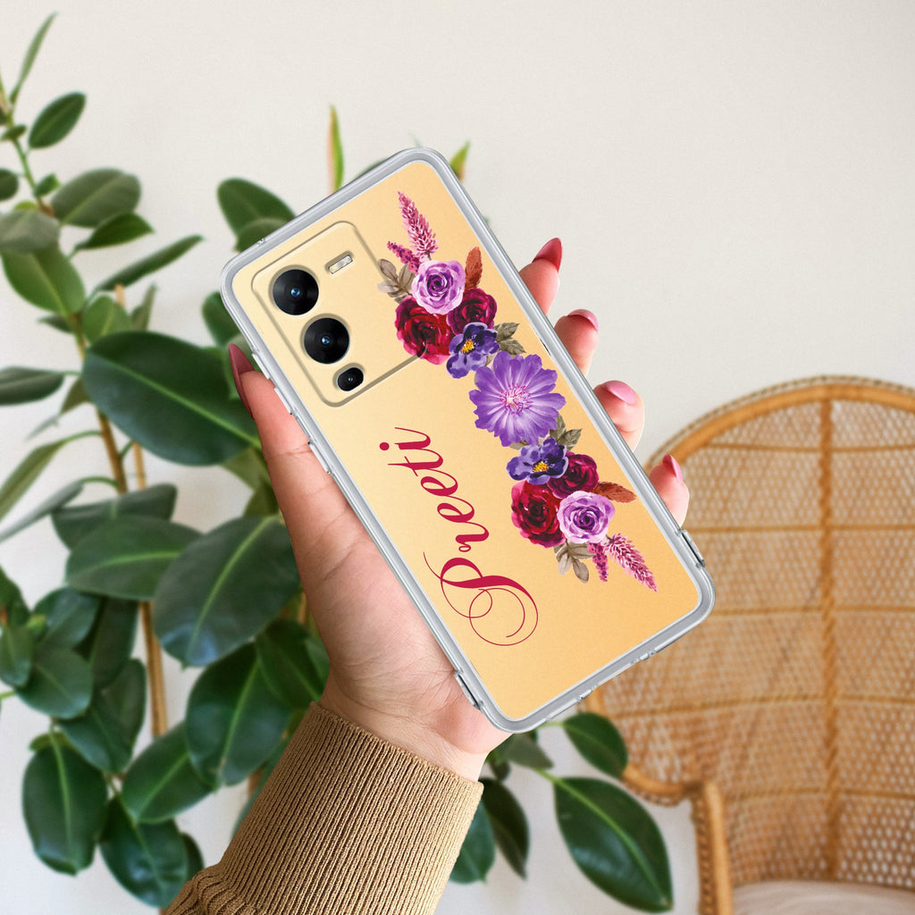 Blue Aster Floral Customize Anti Yellow Case For Vivo V25 Pro 5G