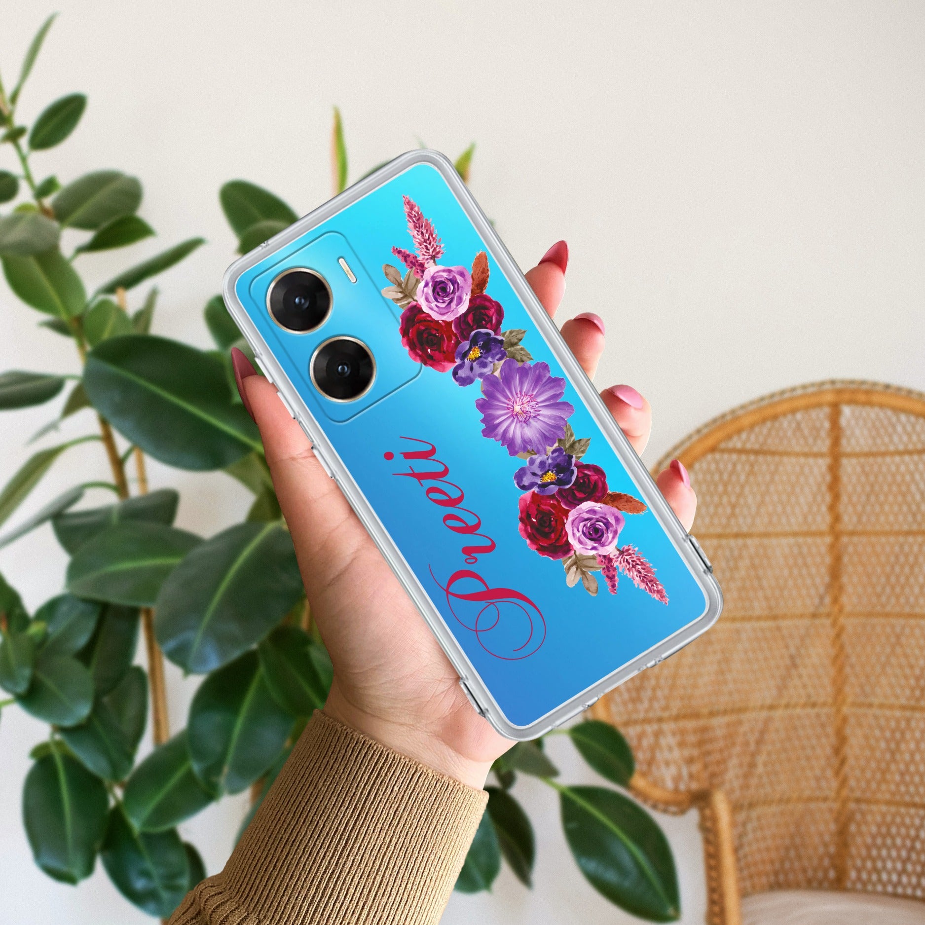 Blue Aster Floral Customize Transparent Silicon Case For Vivo V29E 5G