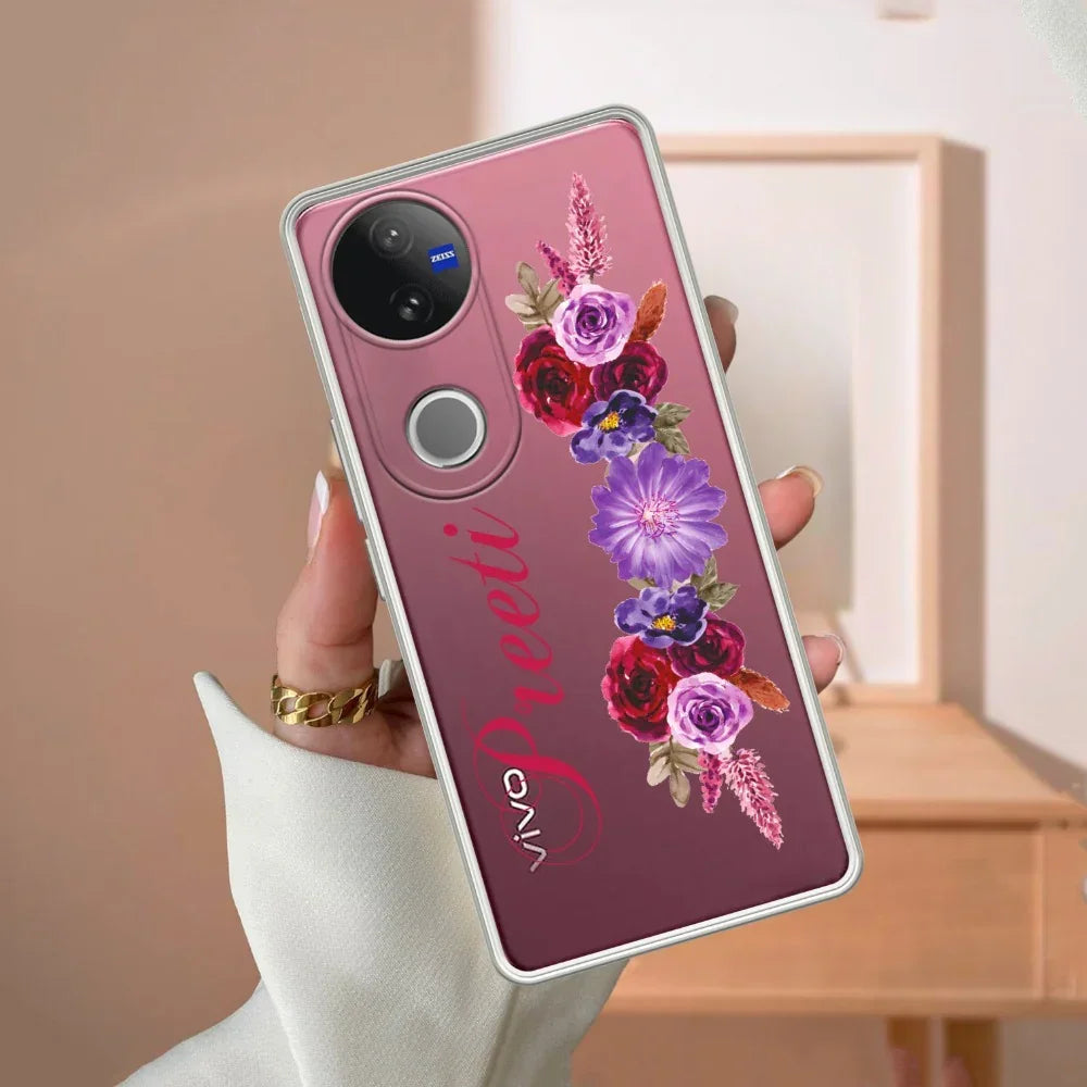 Blue Aster Floral Customize Transparent Silicon Case For Vivo Y18 / Y18i