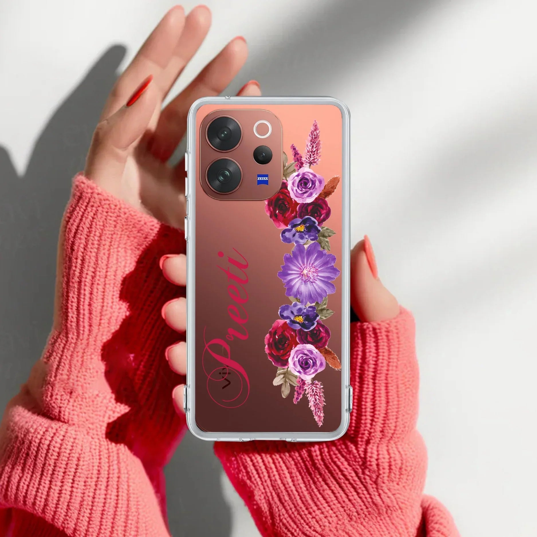 Blue Aster Floral Customize Transparent Silicon Case For Vivo V40 Pro 5G