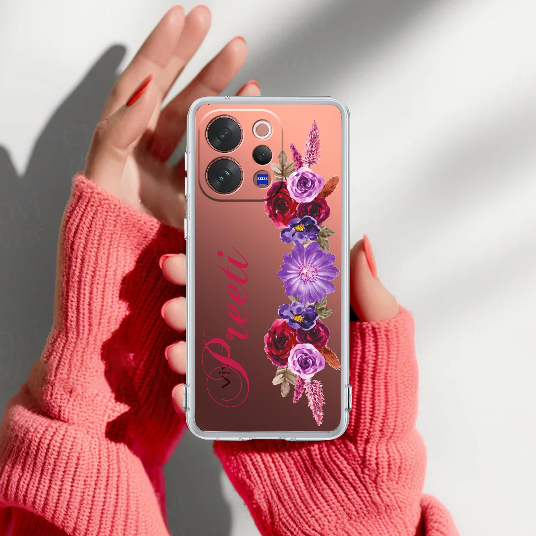 Blue Aster Floral Customize Transparent Silicon Case For Vivo V70 Elite 5G