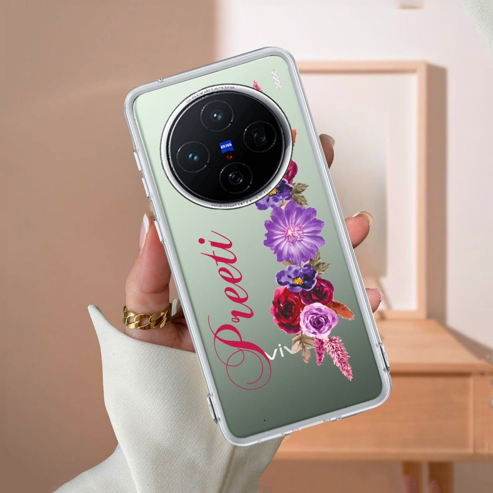 Blue Aster Floral Customize Transparent Silicon Case For Vivo