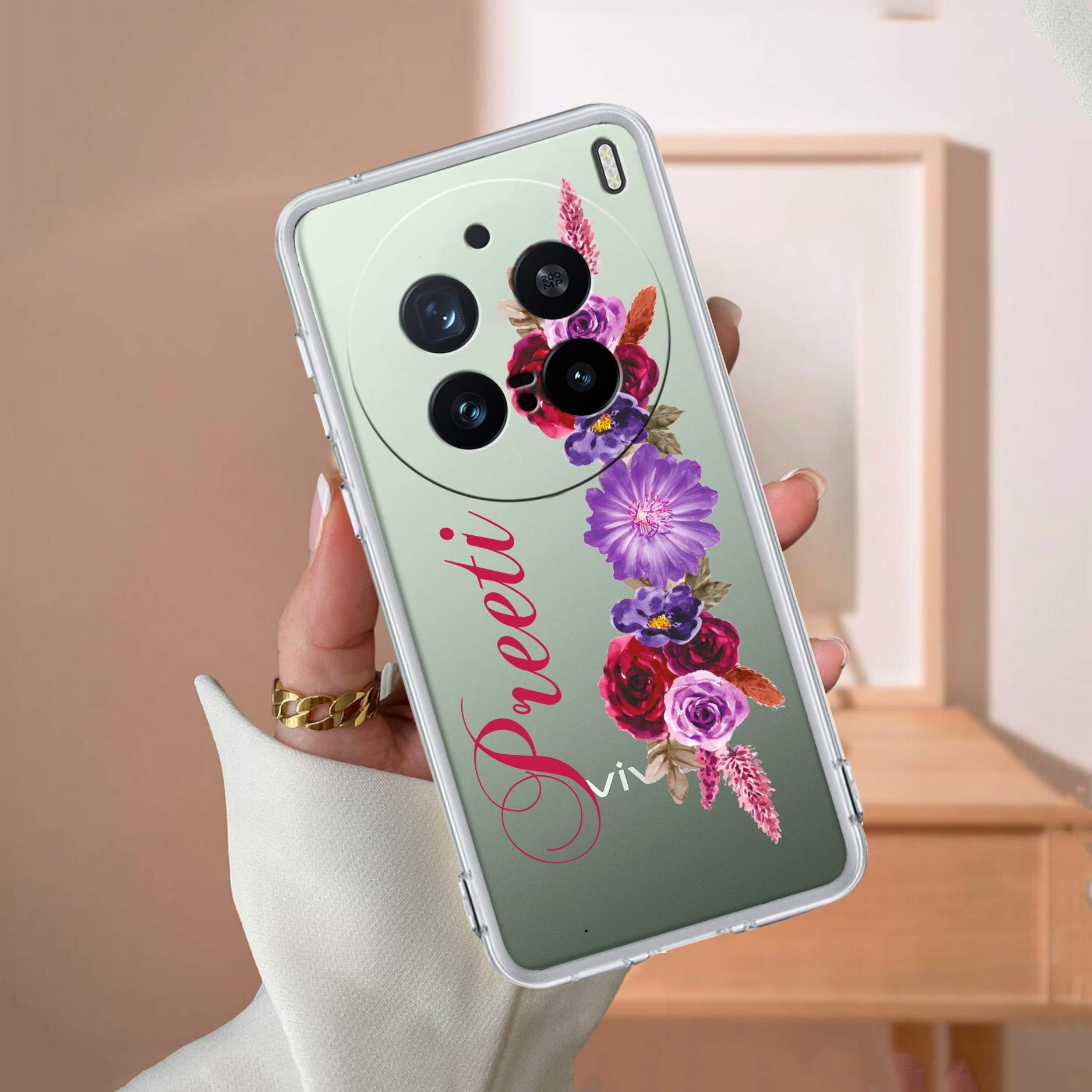 Blue Aster Floral Customize Transparent Silicon Case For Vivo Y19 5G