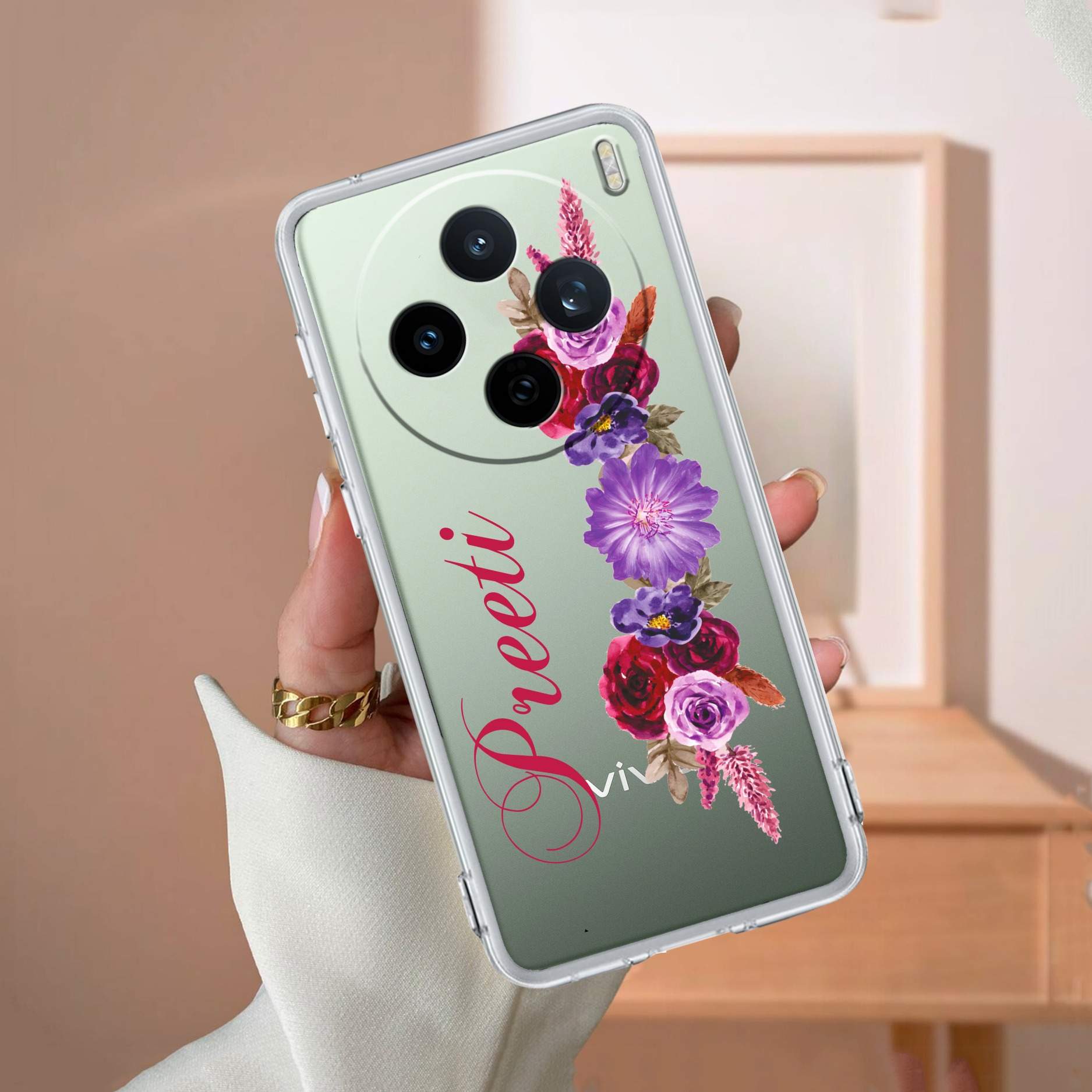 Blue Aster Floral Customize Transparent Silicon Case For Vivo X200T 5G