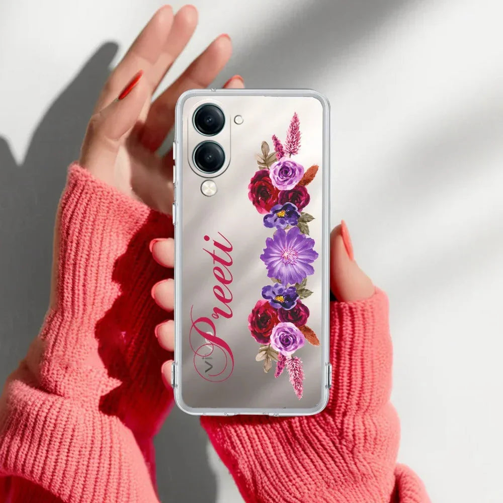 Blue Aster Floral Customize Transparent Silicon Case For Vivo Y19e
