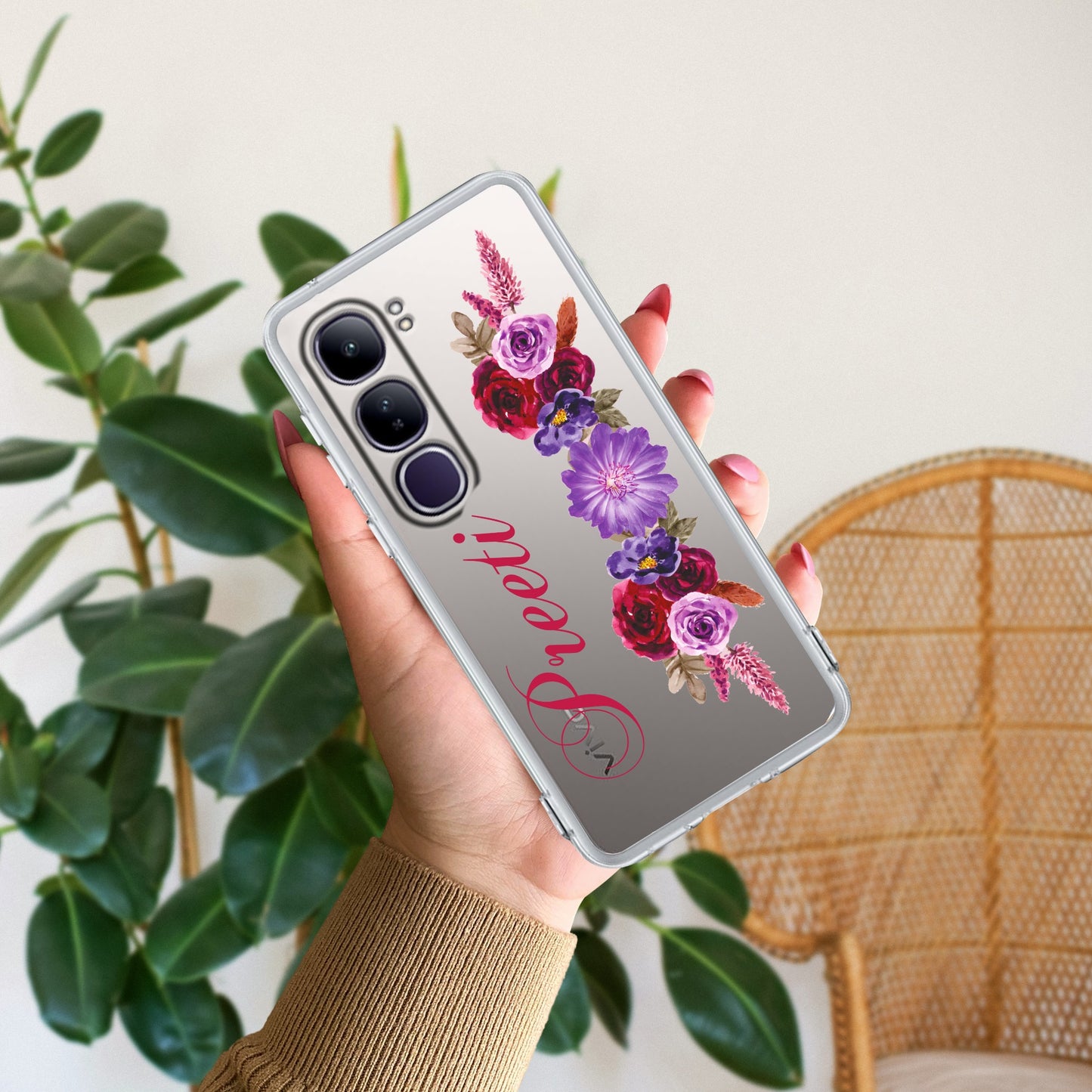 Blue Aster Floral Customize Transparent Silicon Case For Vivo