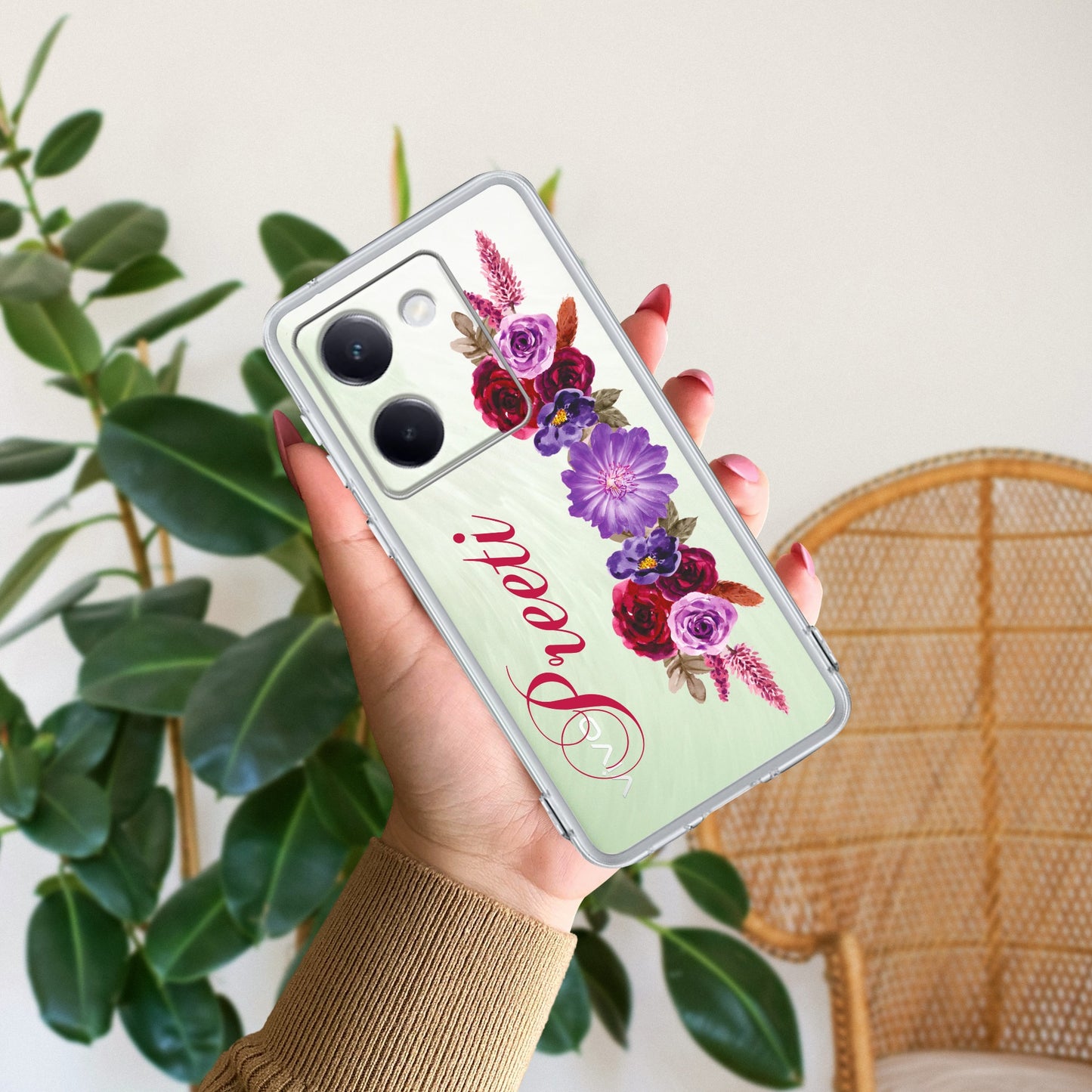 Blue Aster Floral Customize Transparent Silicon Case For Vivo