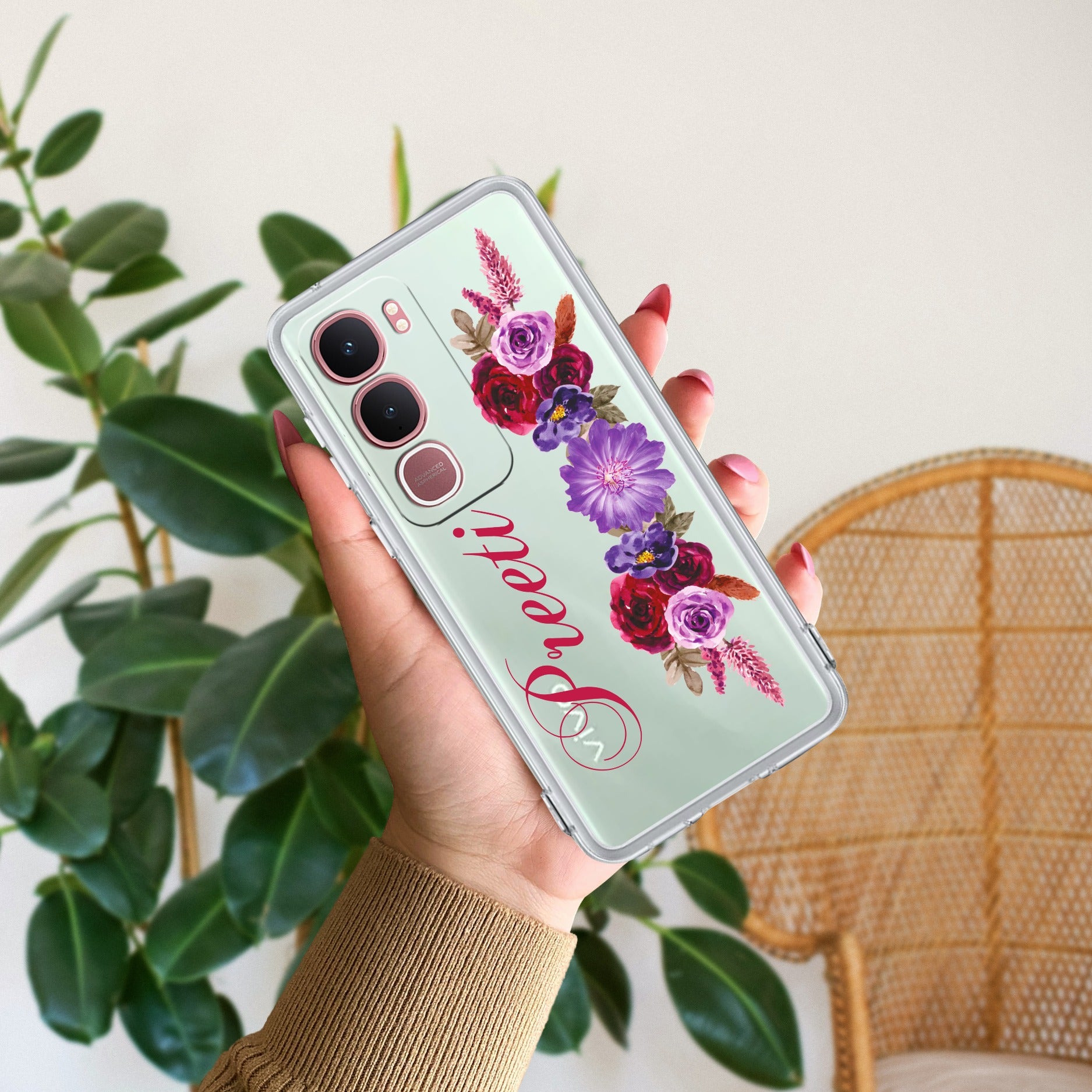 Blue Aster Floral Customize Anti Yellow Case For Vivo Y31 5G