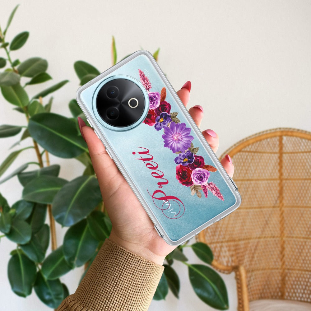 Blue Aster Floral Customize Transparent Silicon Case For Vivo