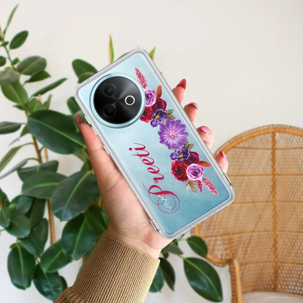 Blue Aster Floral Customize Transparent Silicon Case For Vivo Y39 5G