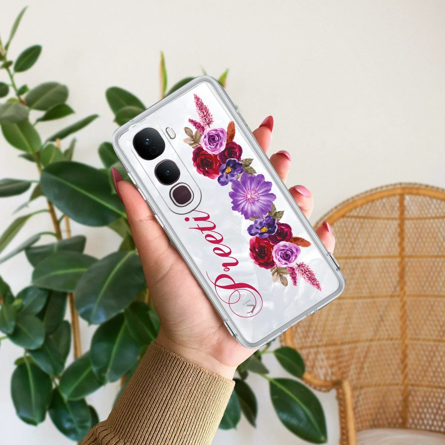 Blue Aster Floral Customize Transparent Silicon Case For Vivo Y400 Pro 5G