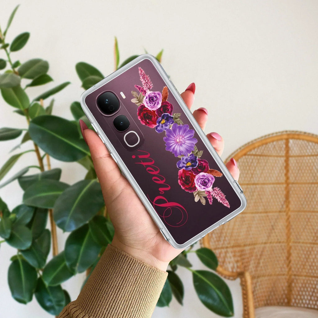Blue Aster Floral Customize Transparent Silicon Case For Vivo Y200e 5G