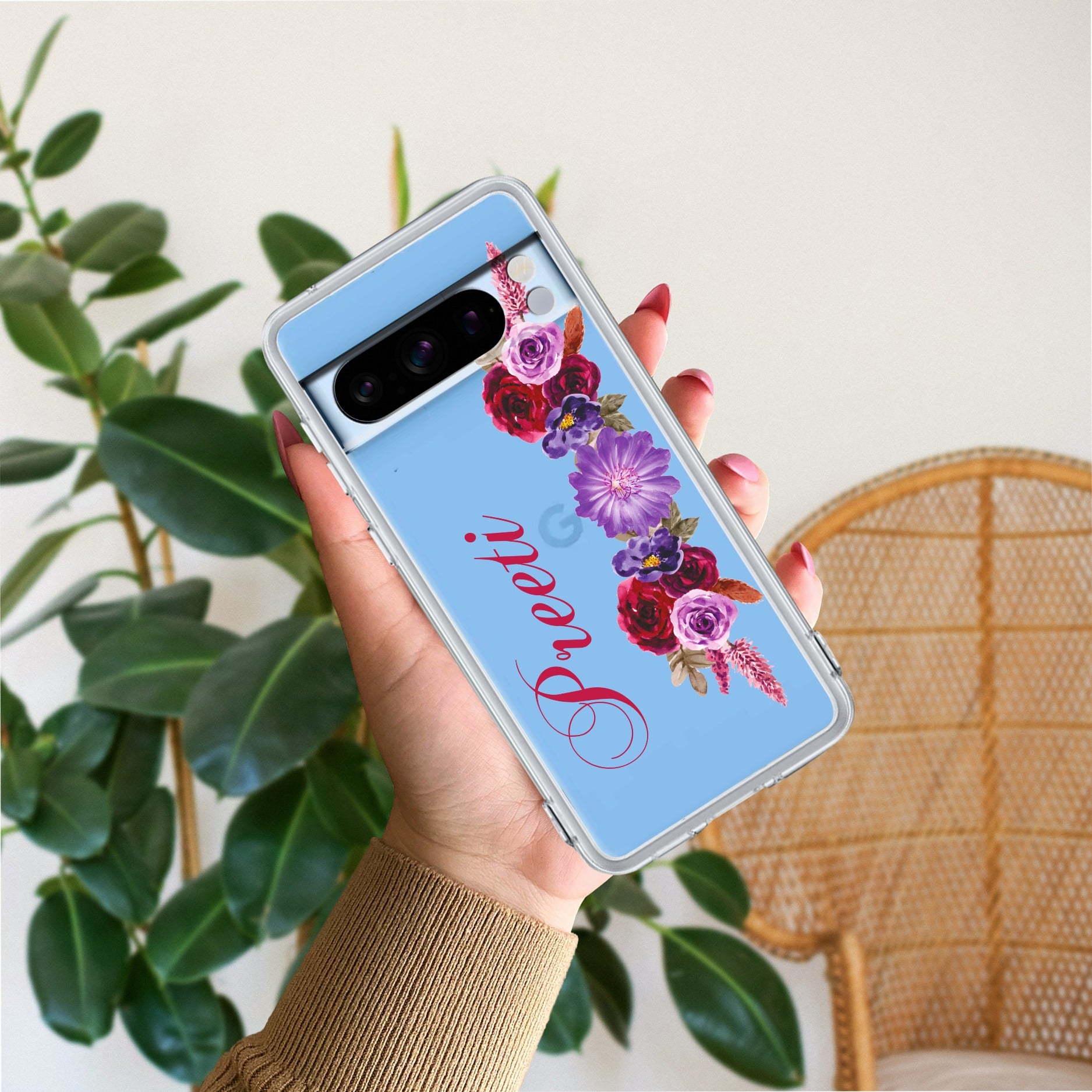 Blue Aster Floral Customize Anti Yellow Case For Google Pixel 8 Pro 5G