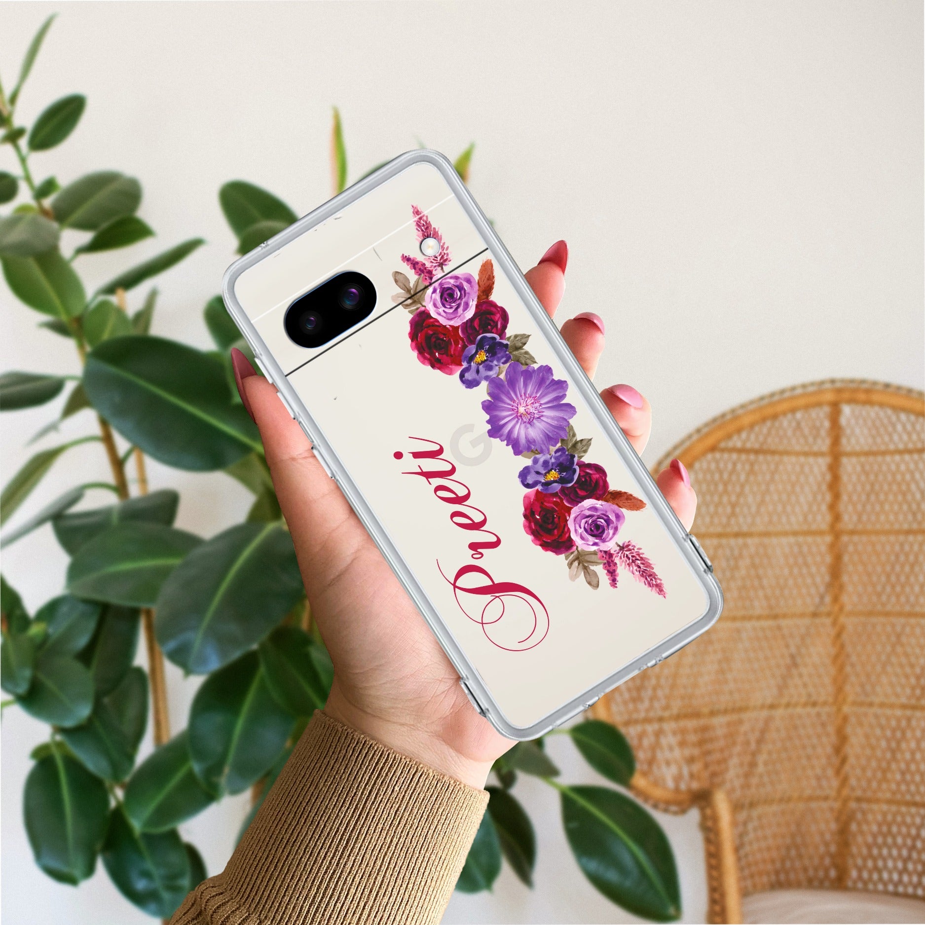 Blue Aster Floral Customize Transparent Silicon Case For Google Pixel 8a 5G