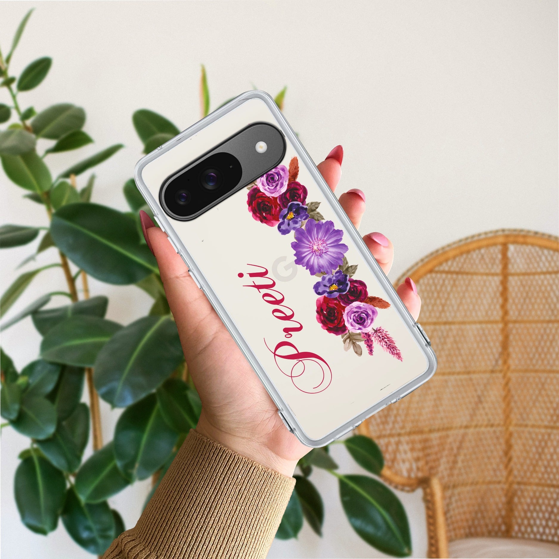 Blue Aster Floral Customize Anti Yellow Case For Google Pixel 9
