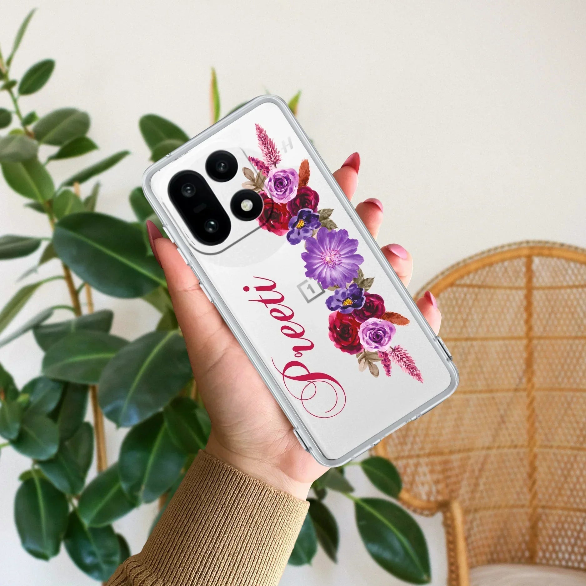 Blue Aster Floral Transparent Silicon Case For OnePlus