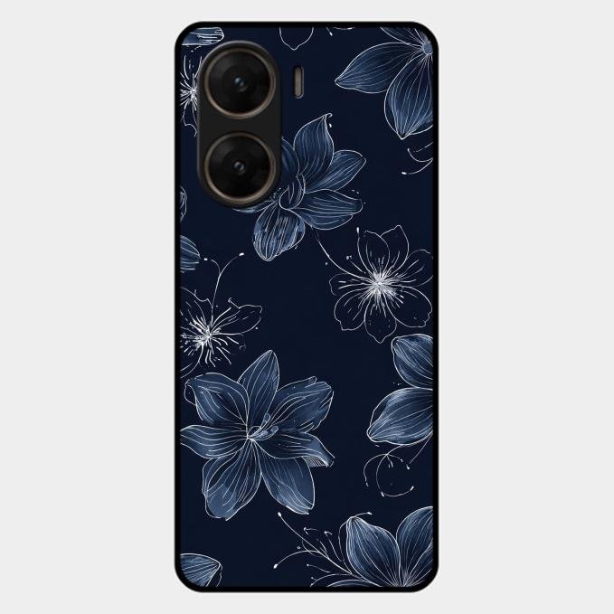 Blue Blossom Kindle Glass Phone Cover For Vivo V29E 5G
