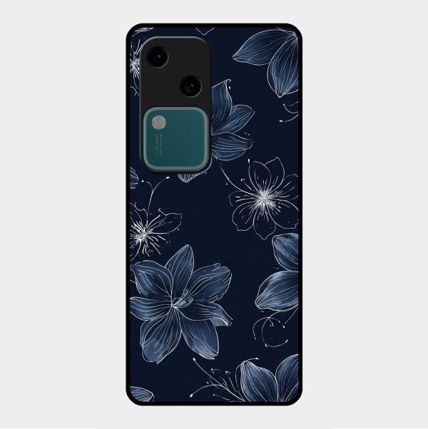 Blue Blossom Kindle Glass Phone Cover For Vivo V30 5G