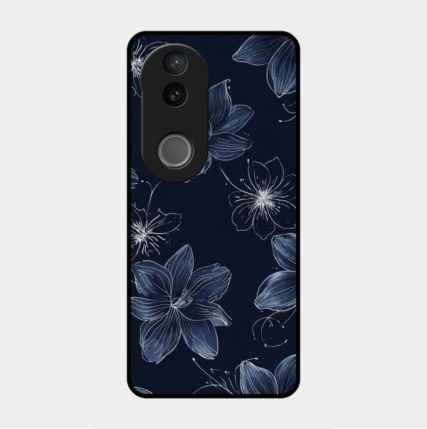 Blue Blossom Kindle Glass Phone Cover For Vivo V50E 5G