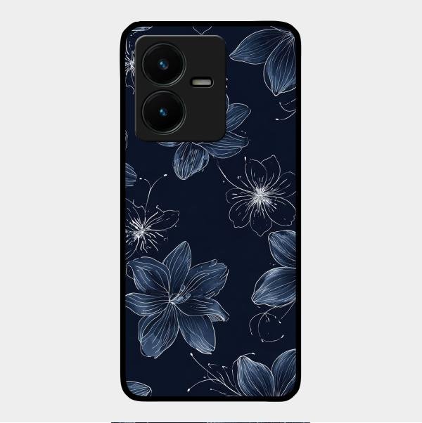Blue Blossom Kindle Glass Phone Cover For Vivo Y22