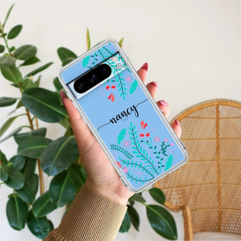 Blue Floral Customize Transparent Silicon Case For Google Pixel 8 Pro 5G