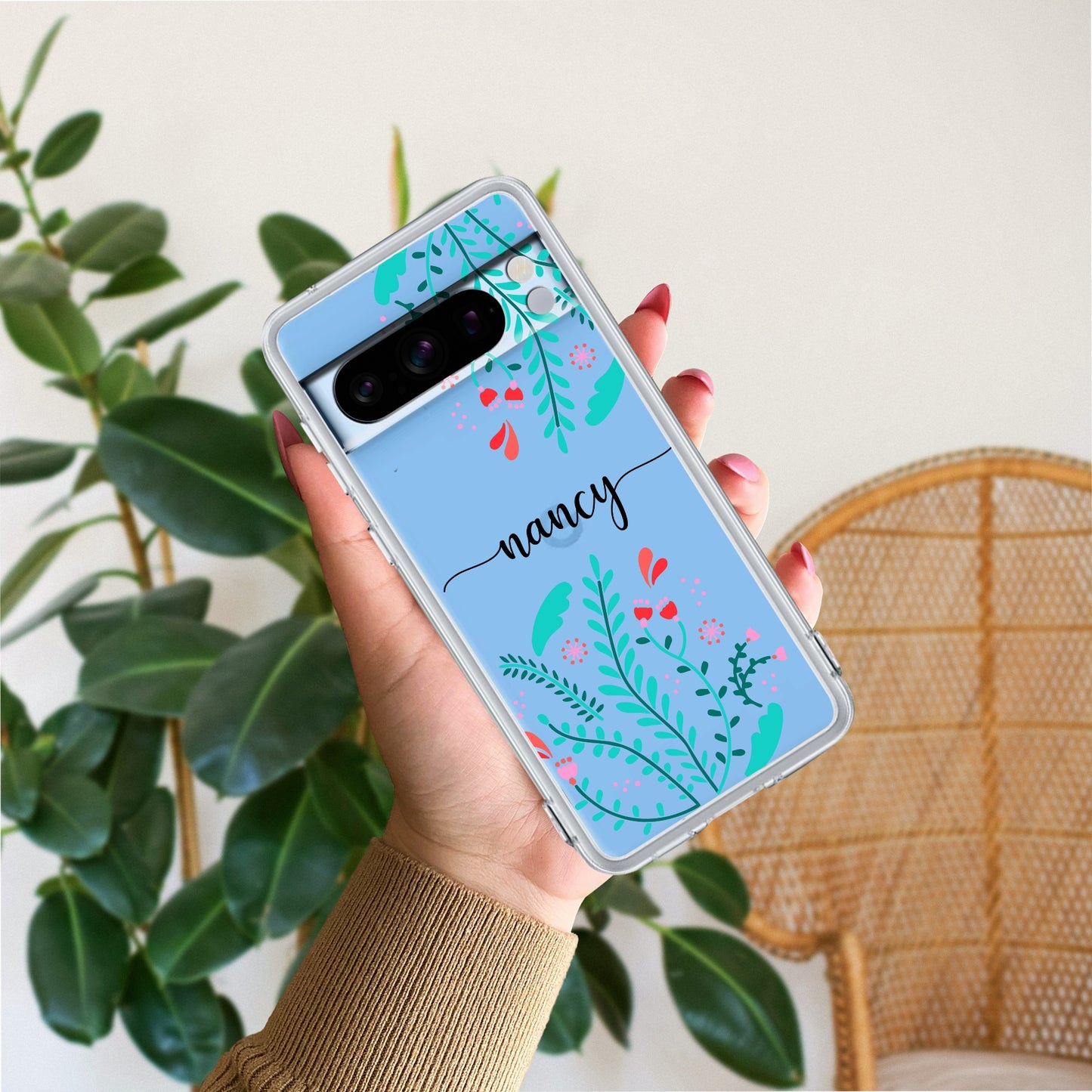 Blue Floral Customize Transparent Silicon Case For Google