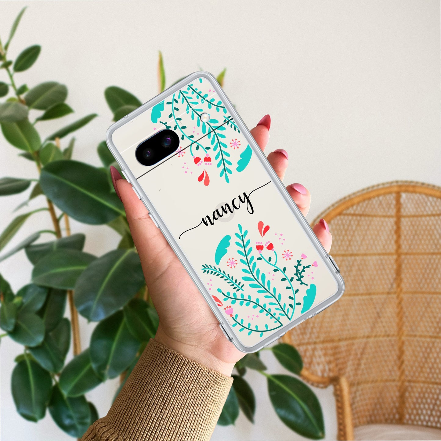 Blue Floral Customize Transparent Silicon Case For Google