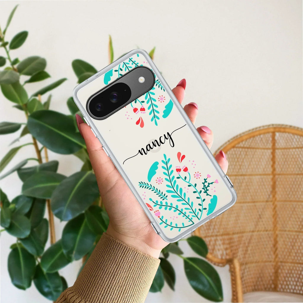 Blue Floral Customize Transparent Silicon Case For Google Pixel 10 Pro