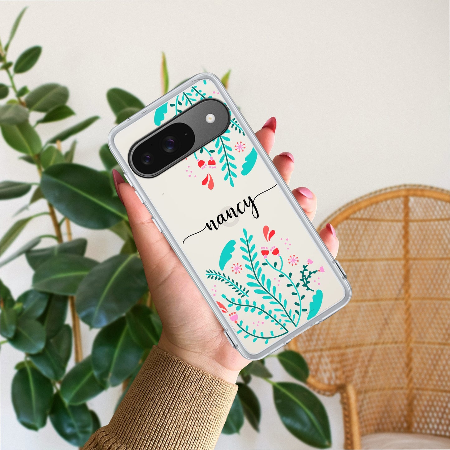 Blue Floral Customize Transparent Silicon Case For Google