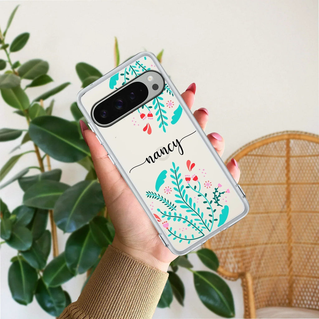 Blue Floral Customize Transparent Silicon Case For Google Pixel 10 Pro XL