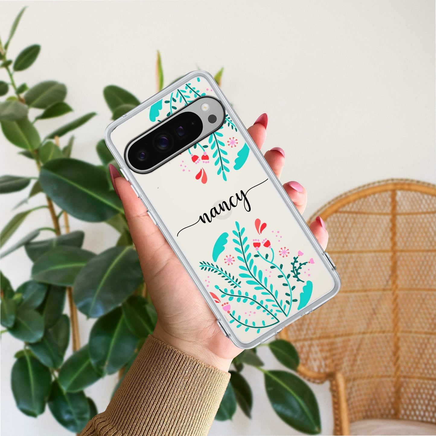 Blue Floral Customize Transparent Silicon Case For Google