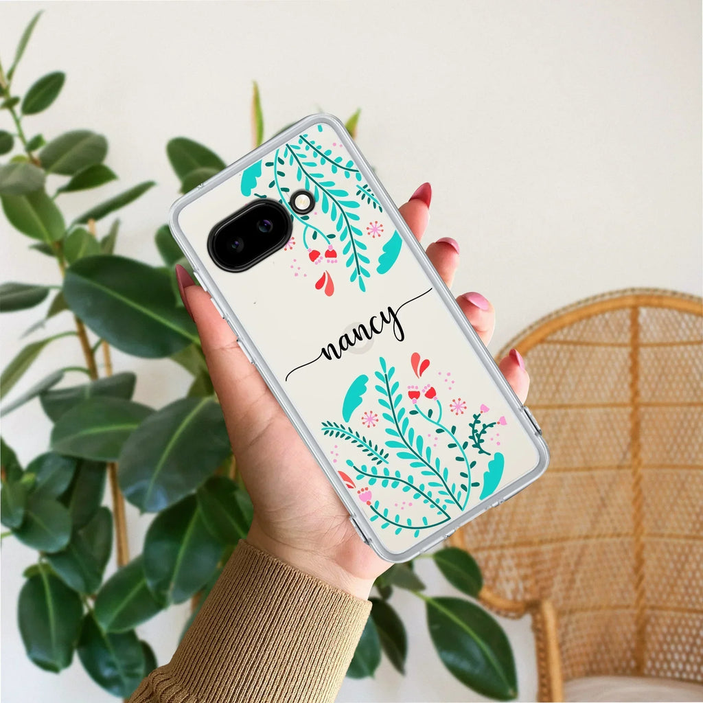 Blue Floral Customize Transparent Silicon Case For Google Pixel 10a 5G