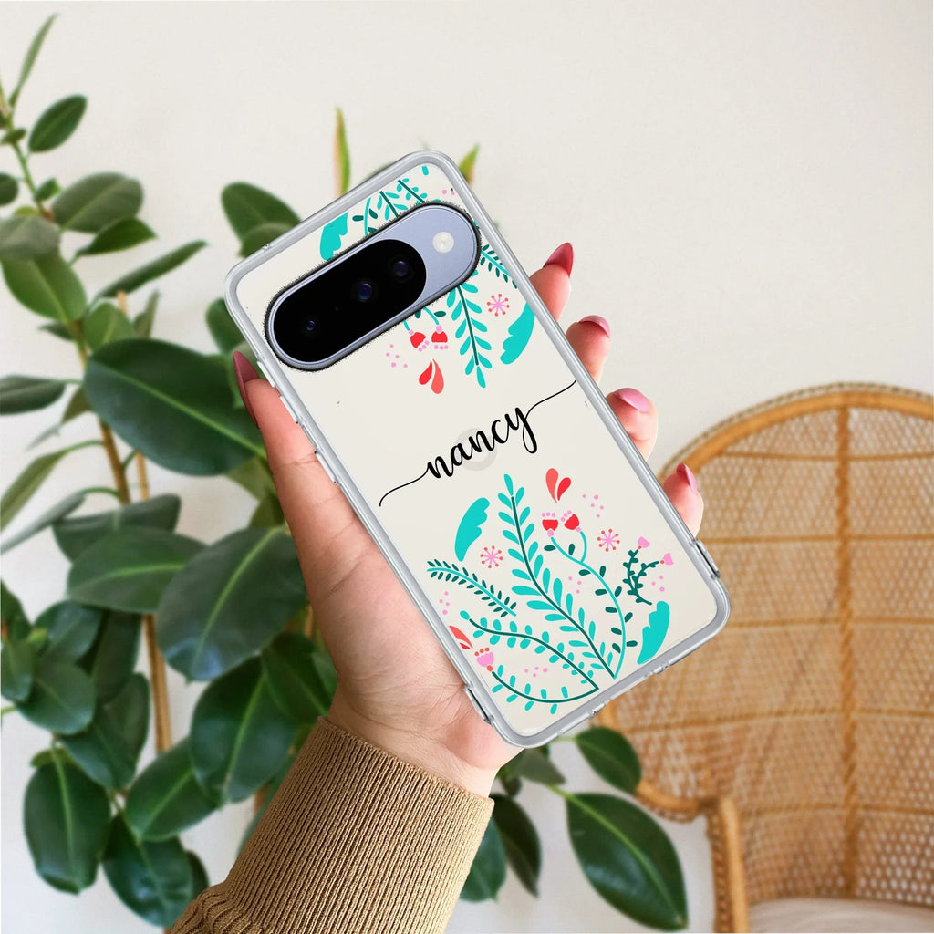 Blue Floral Customize Transparent Silicon Case For Google Pixel 10