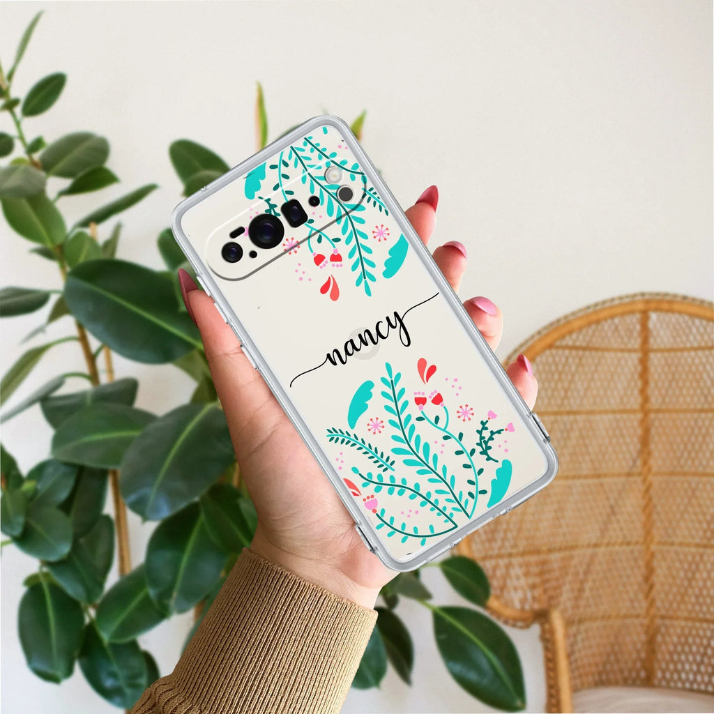 Blue Floral Customize Transparent Silicon Case For Google Pixel 10 Pro XL