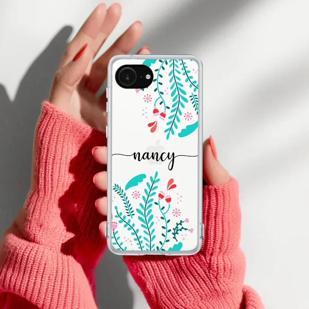 Blue Floral Customize Anti Yellow Clear Case For iPhone 17e