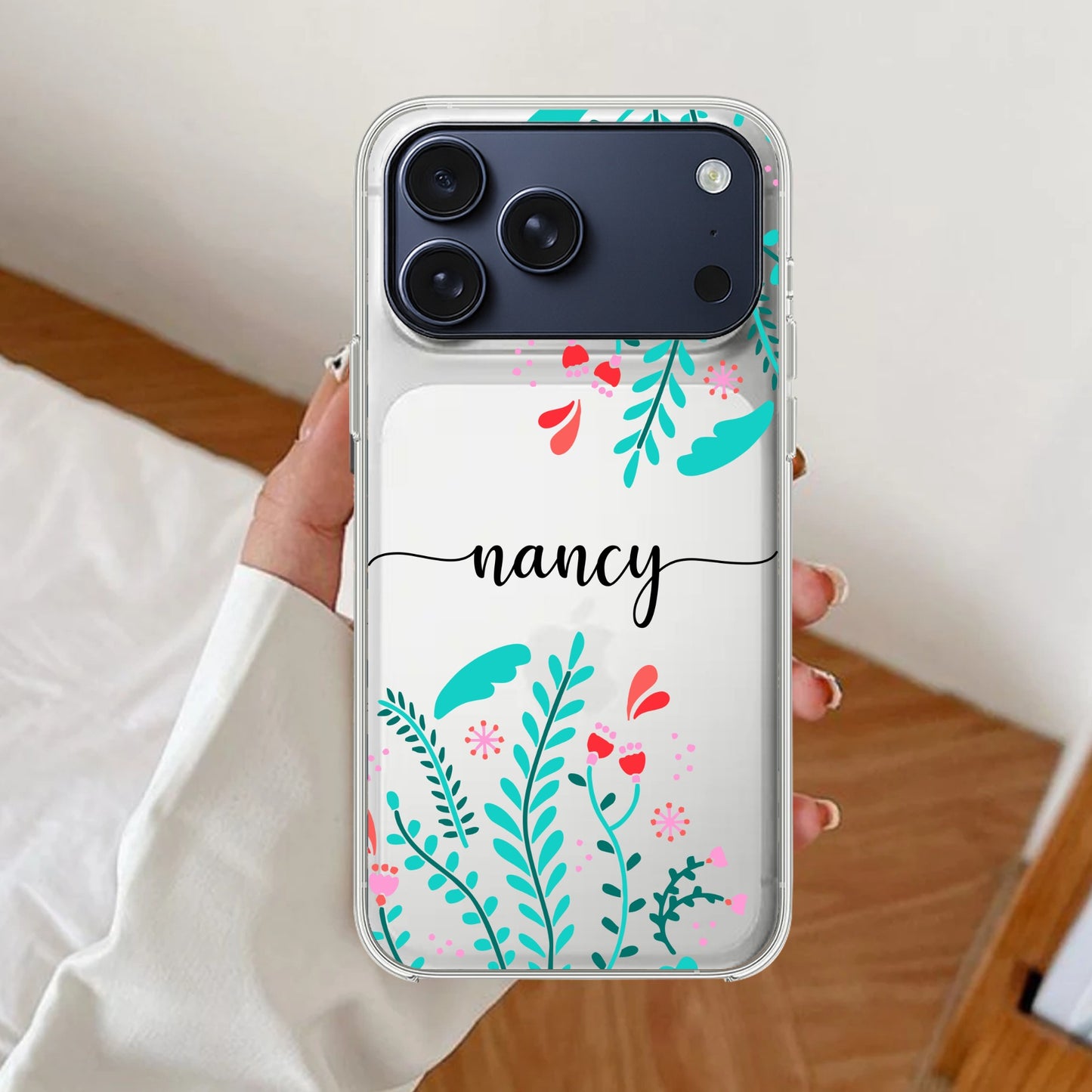 Blue Floral Customize Transparent Silicon Case For iPhone