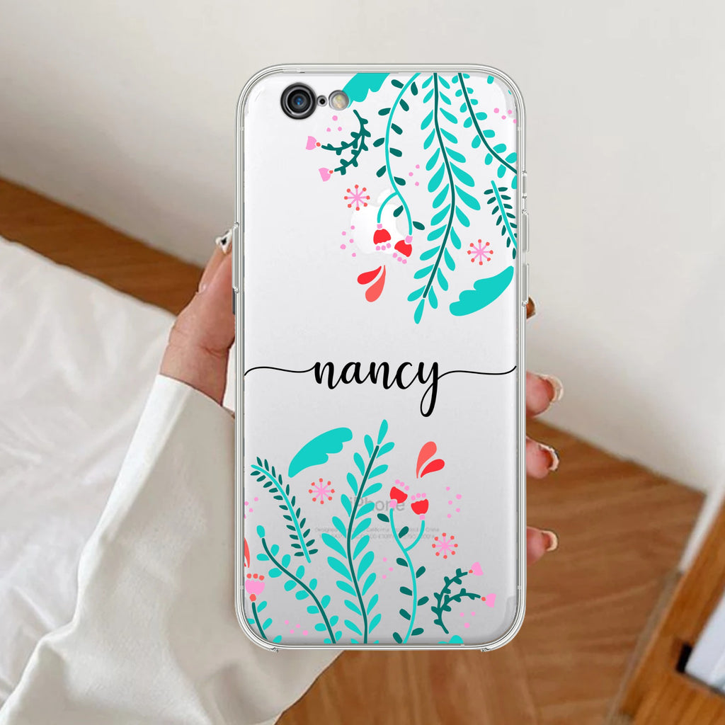 Blue Floral Customize Anti Yellow Clear Case For iPhone 7 / iPhone 8 / iPhone Se 2020