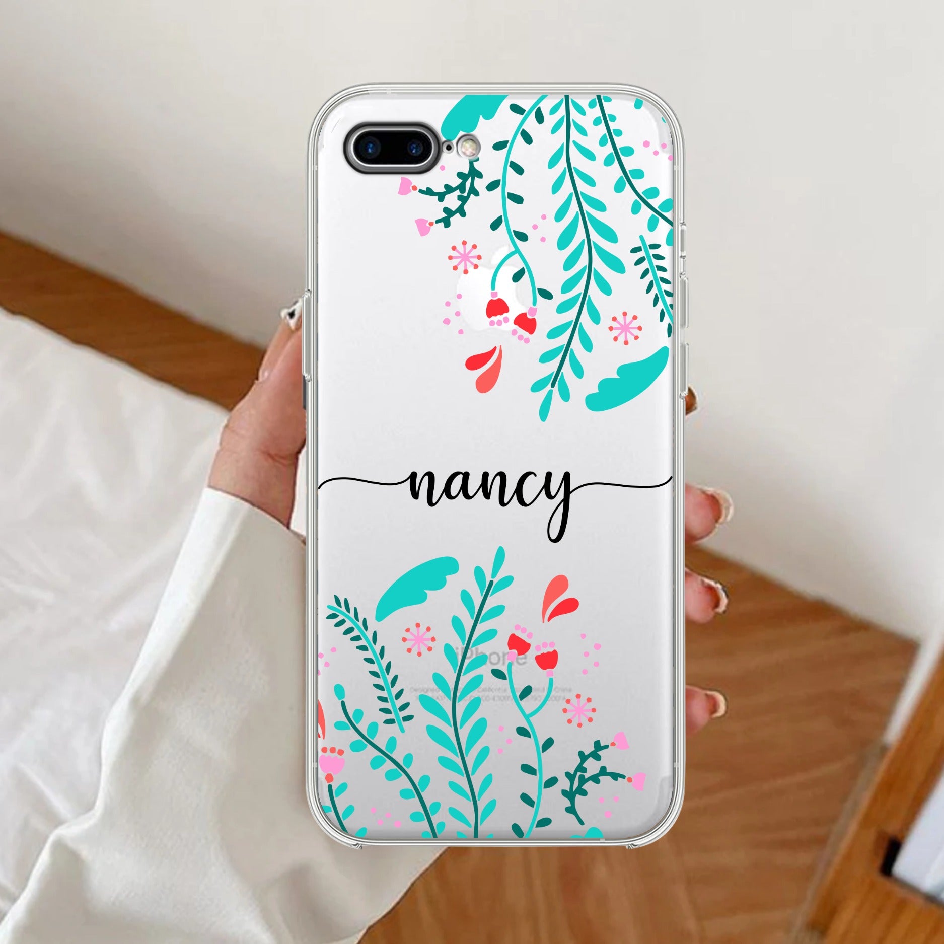 Blue Floral Customize Transparent Silicon Case For iPhone