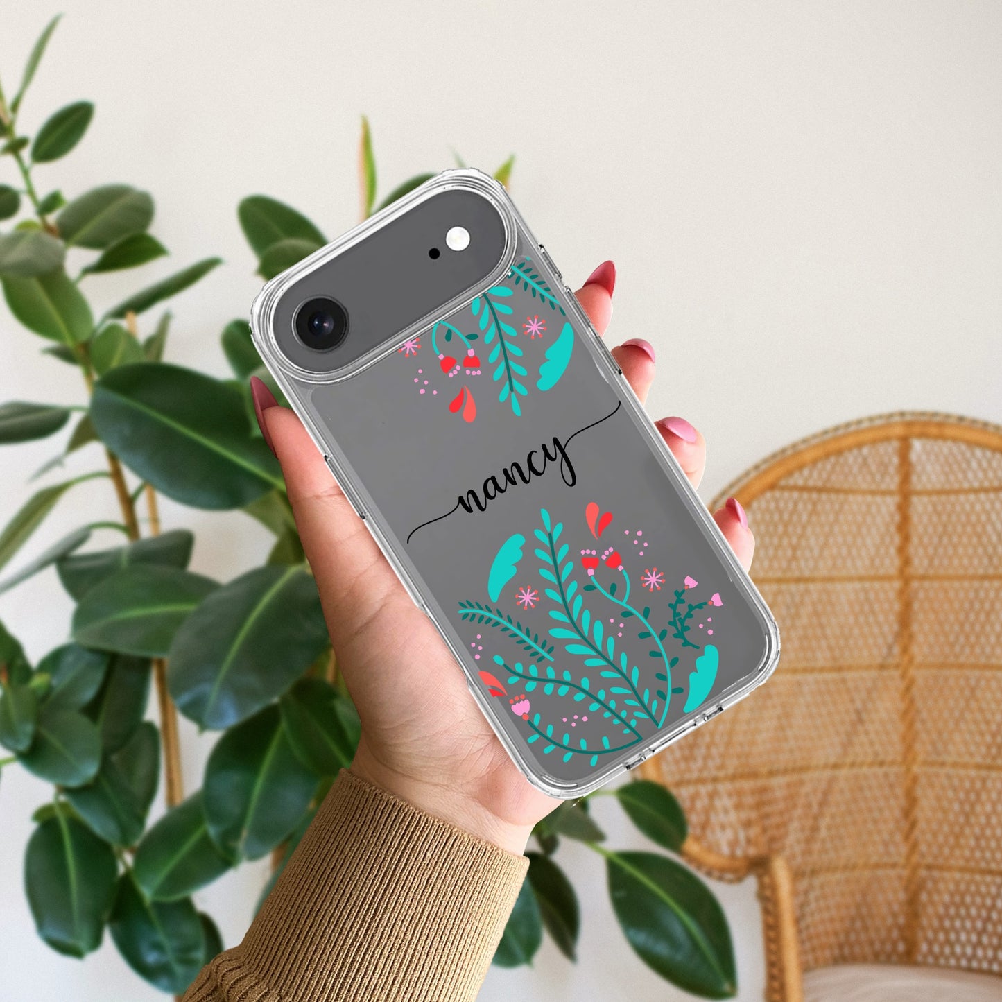 Blue Floral Customize Transparent Silicon Case For iPhone