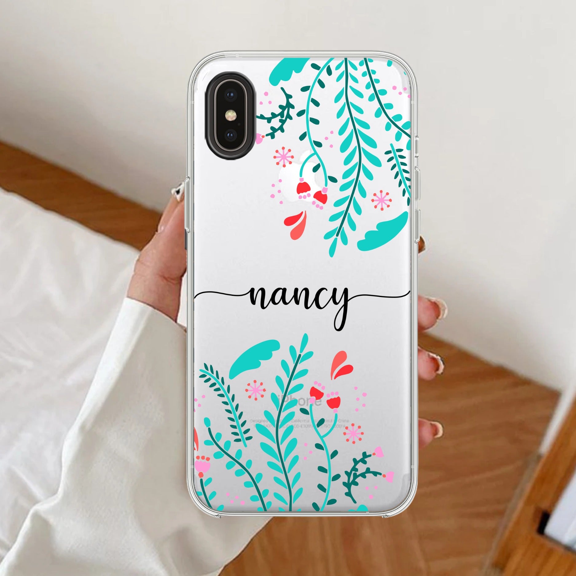 Blue Floral Customize Transparent Silicon Case For iPhone