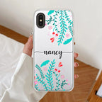Blue Floral Customize Anti Yellow Clear Case For iPhone Xs Max