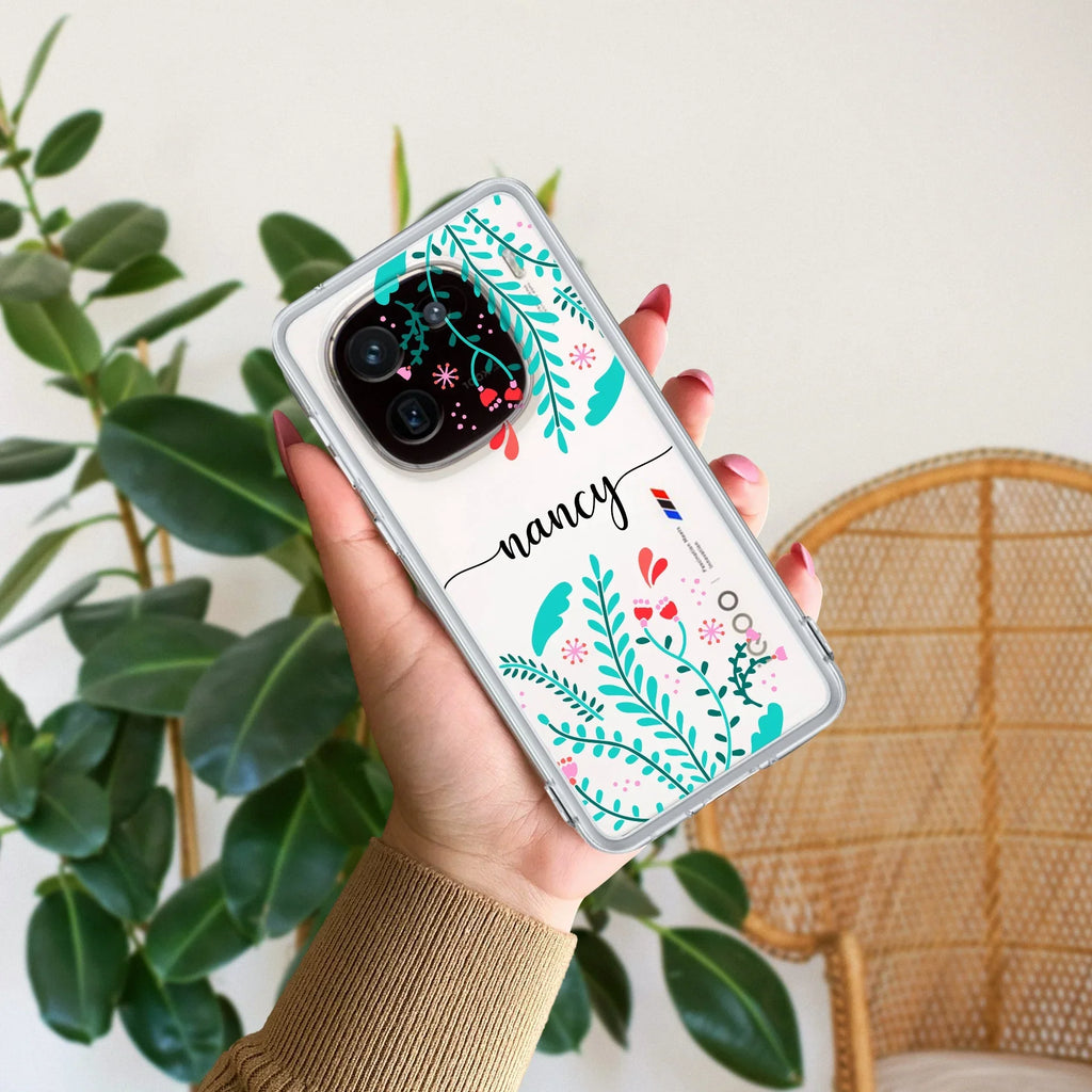 Blue Floral Customize Transparent Silicon Case For iQOO 12 5G