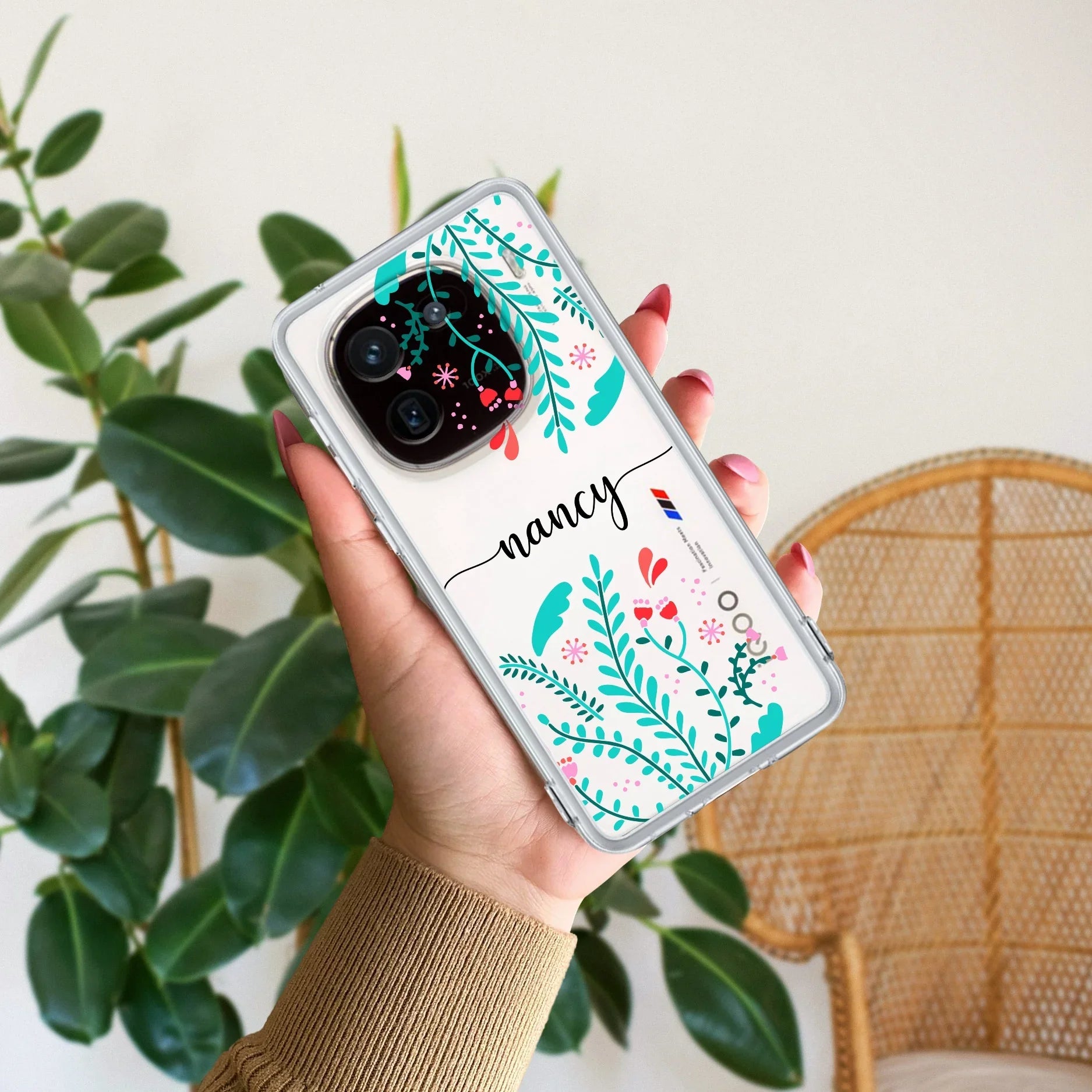 Blue Floral Customize Transparent Silicon Case For iQOO 12 5G