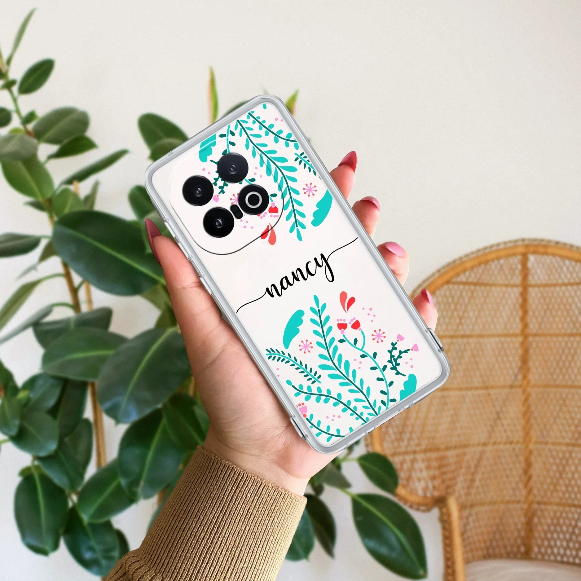 Blue Floral Customize Transparent Silicon Case For iQOO 13 5G