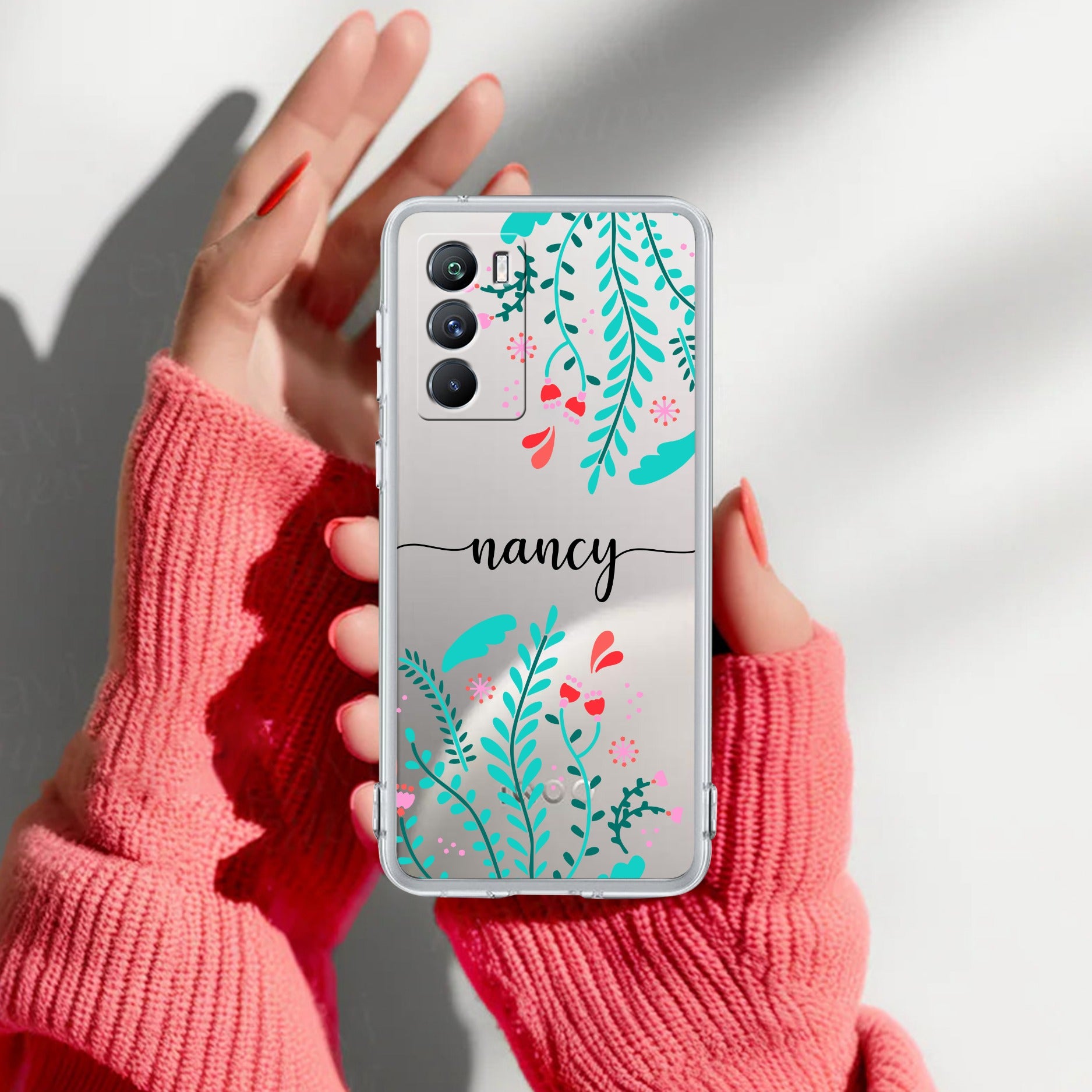 Blue Floral Customize Transparent Silicon Case For iQOO 9 SE 5G