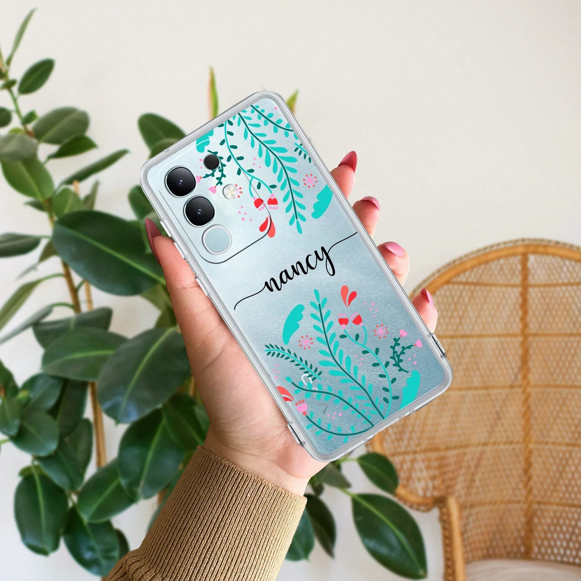Blue Floral Customize Transparent Silicon Case For iQOO Z7 5G