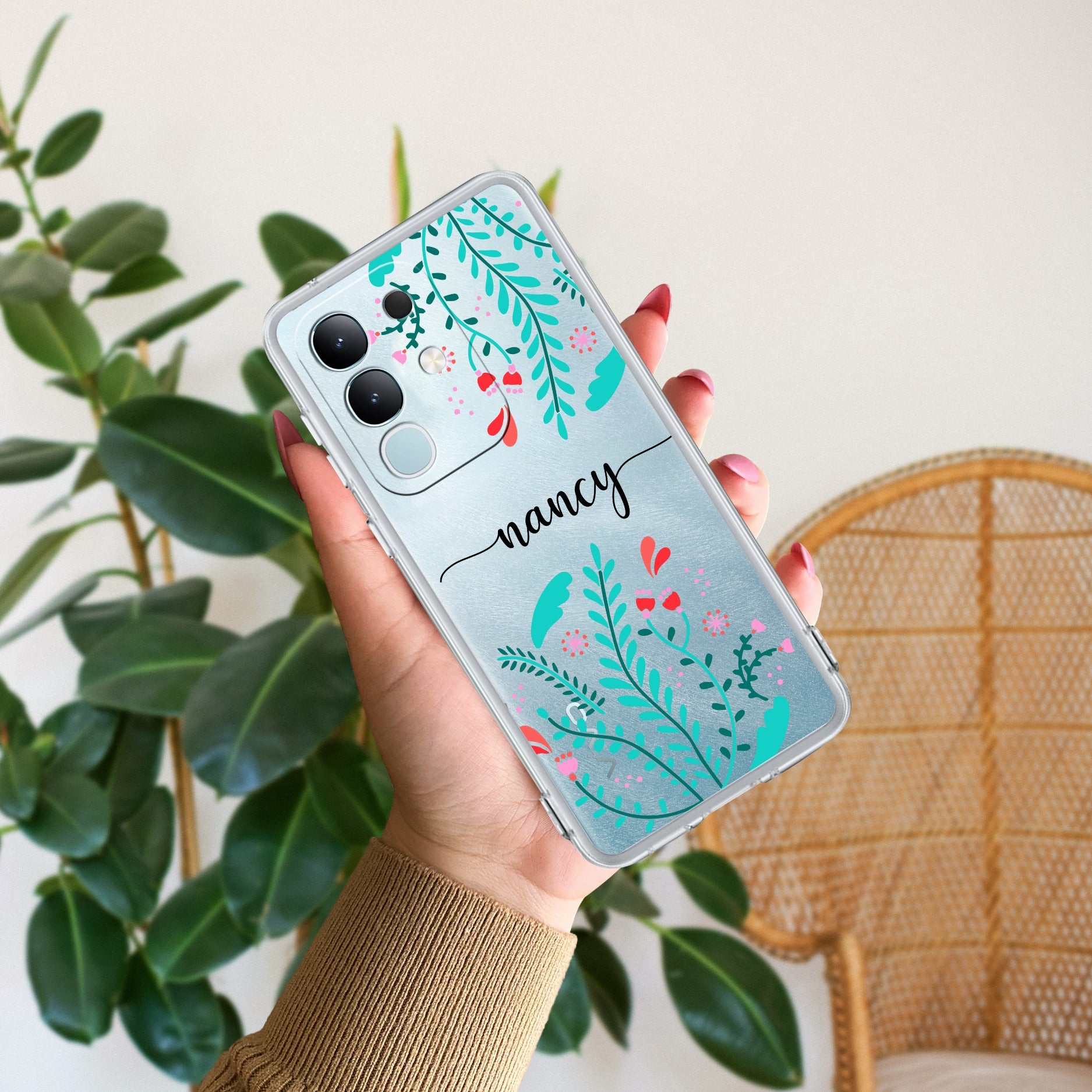 Blue Floral Customize Transparent Silicon Case For iQOO Z10x 5G