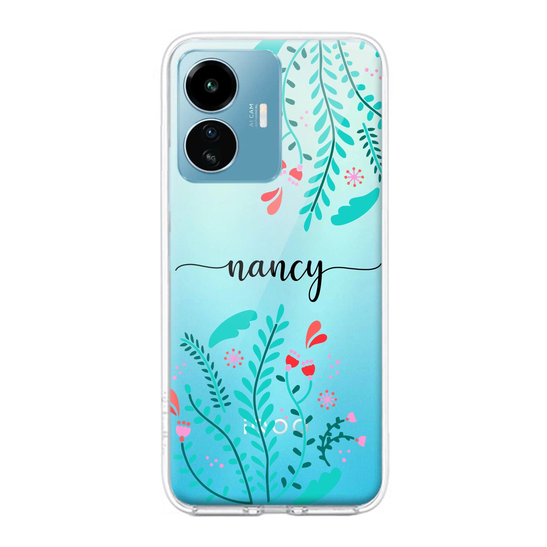 Blue Floral Customize Transparent Silicon Case For iQOO Z6 Lite 5G